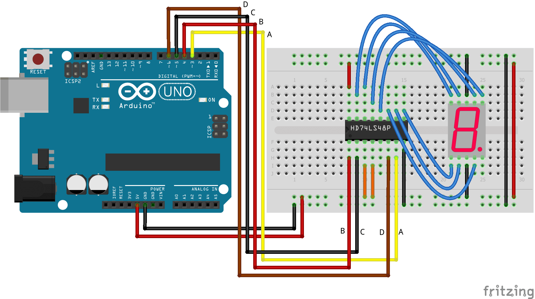 Fritzing BCD counter 7 segment Atmega