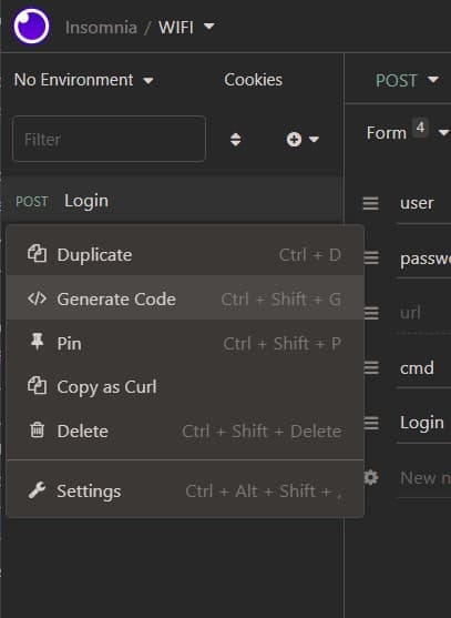 Insomnia right click generate client code