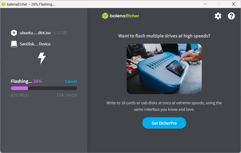 Balena Etcher Flashing OS