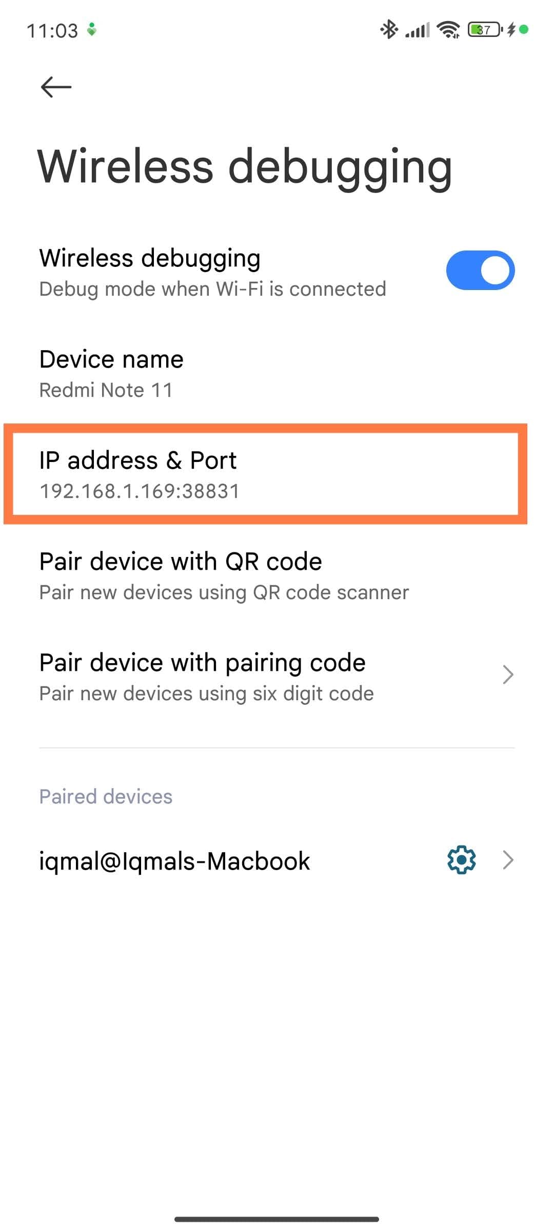 Android Ip & port to connect