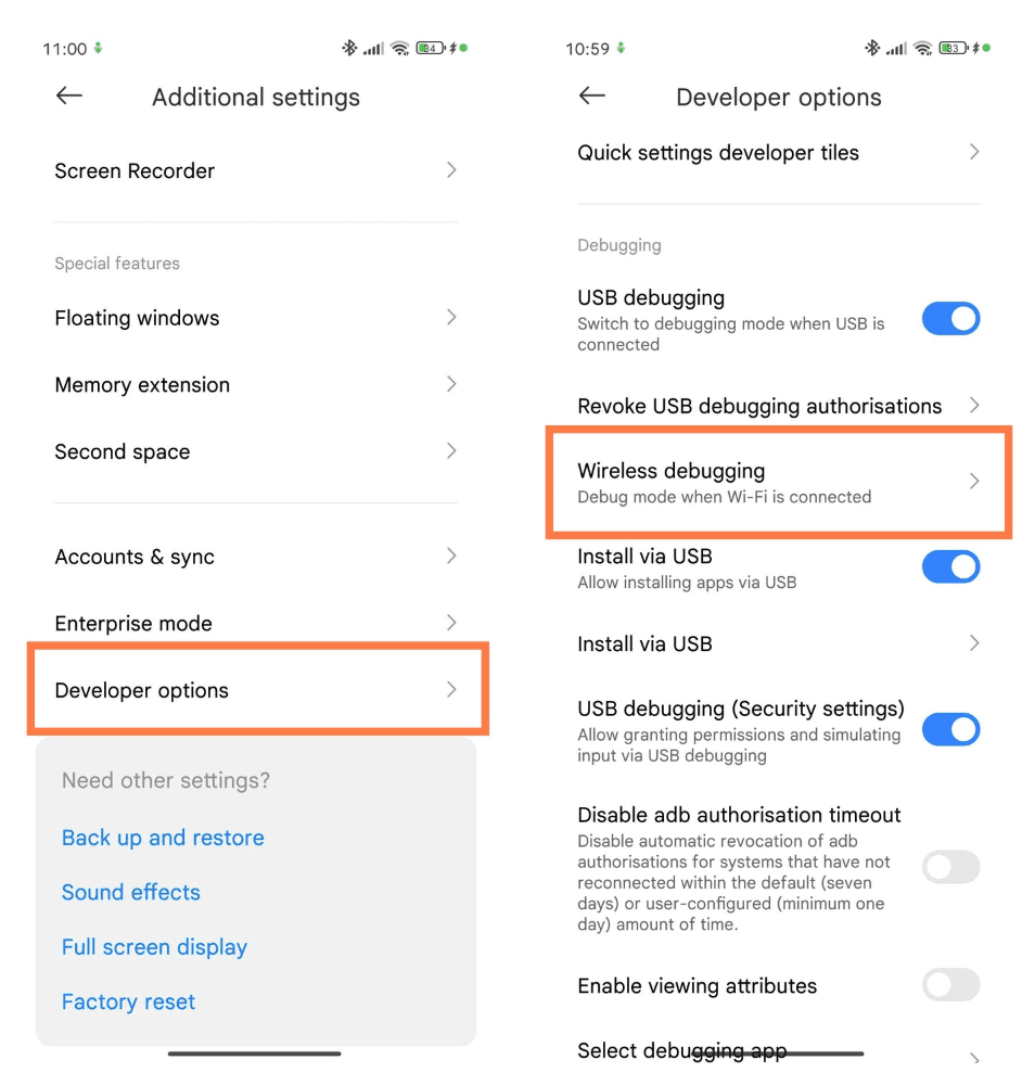 Setting Wireless Debugging