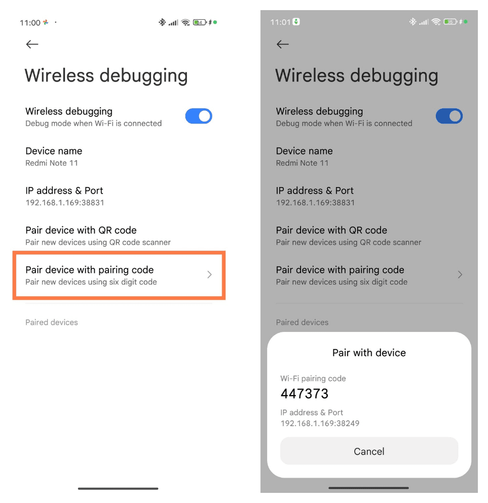 Wireless Debugging pair