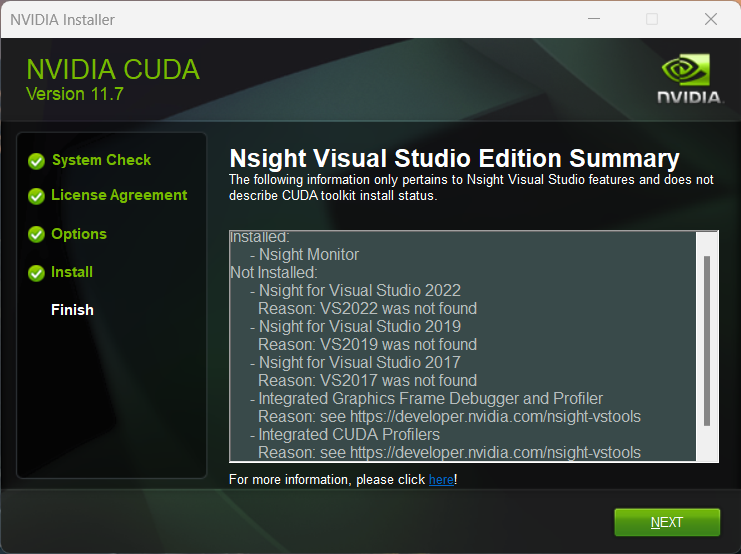 CUDA Nsight not installed