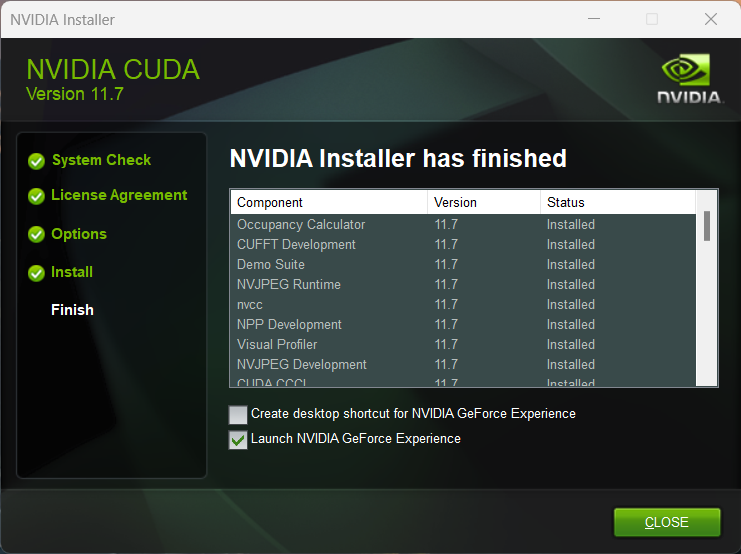 CUDA install complete