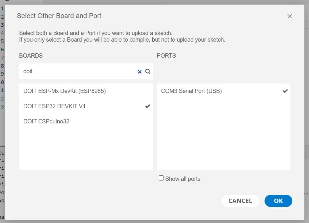 Arduino select board and port