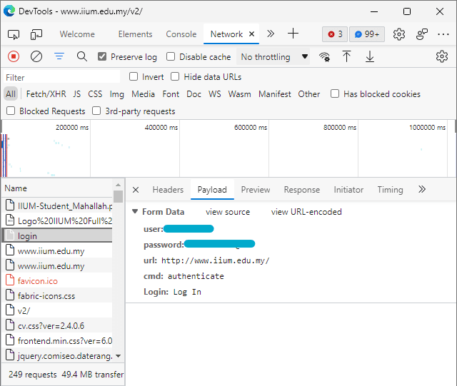 Network activity payload data