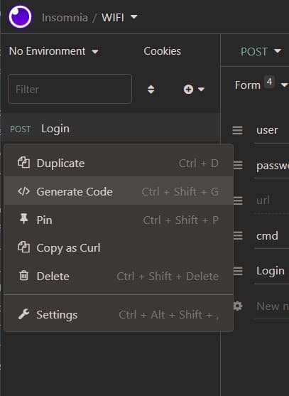 Insomnia right click generate client code