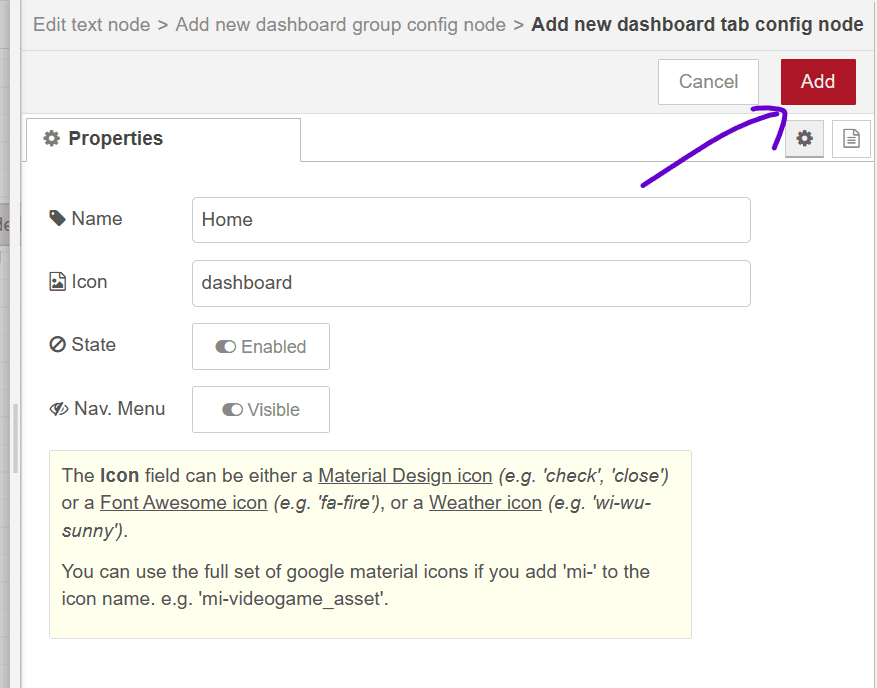 Add new dashboard nodered setup