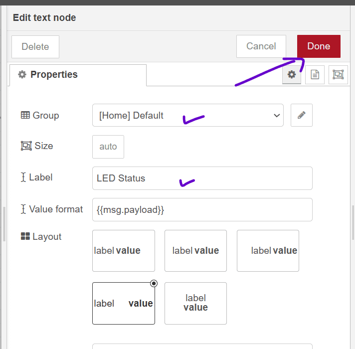 nodered text config