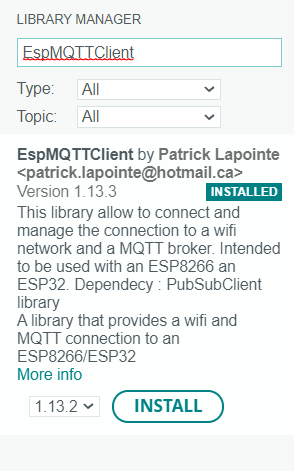 Arduino add library EspMQTTClient